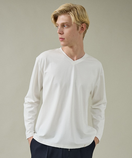 【定番】ドレスポンチ Vネック 長袖Tシャツ / ストレッチ