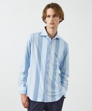 【FLEX SHIRTS】360°ストレッチ パッチワークストライプシャツ /