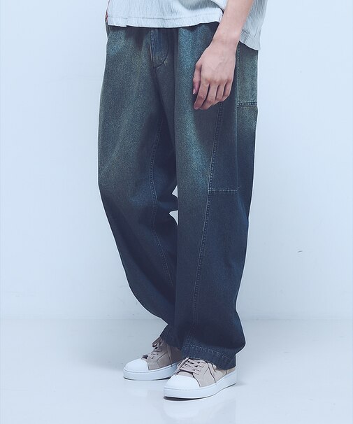 【ヴィンテージ加工】 LIGHT CURVED DENIM /ワイドデニム/ライ