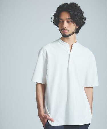 【接触冷感】Vネック スキッパーTシャツ/ヘンリーネック/COVEROSS(R)