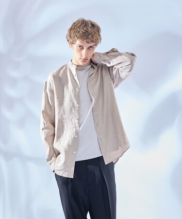 【LUXE Linen Solaro】バンドカラー リネンシャツ