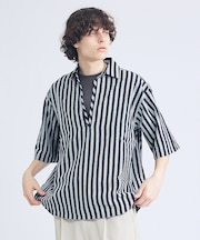 サッカーストライプ スキッパーシャツ / オーバーサイズ / 半袖シャツ