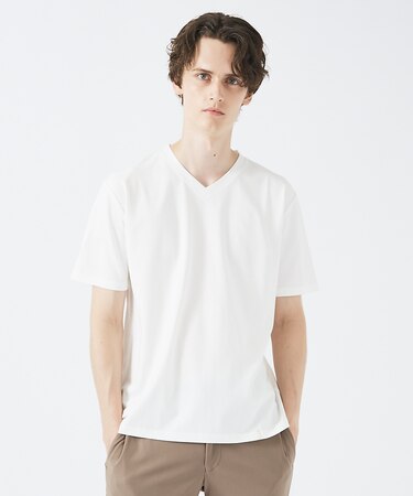 【定番】ドレスポンチ Vネック 半袖Tシャツ / ストレッチ 冷涼感