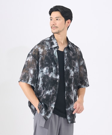 【AH ABAHOUSE】アブストラクト柄 シアーシャツ