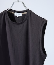 【ストレッチテレコ】ノースリーブ クルーネック Tシャツ / タンクトップ
