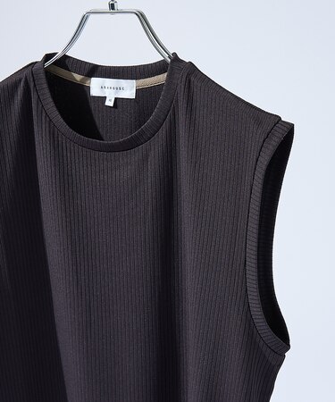 【ストレッチテレコ】ノースリーブ クルーネック Tシャツ / タンクトップ
