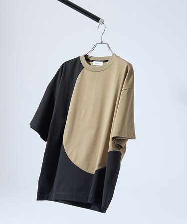 ウズマキ バイカラー 半袖Tシャツ / オーバーサイズ