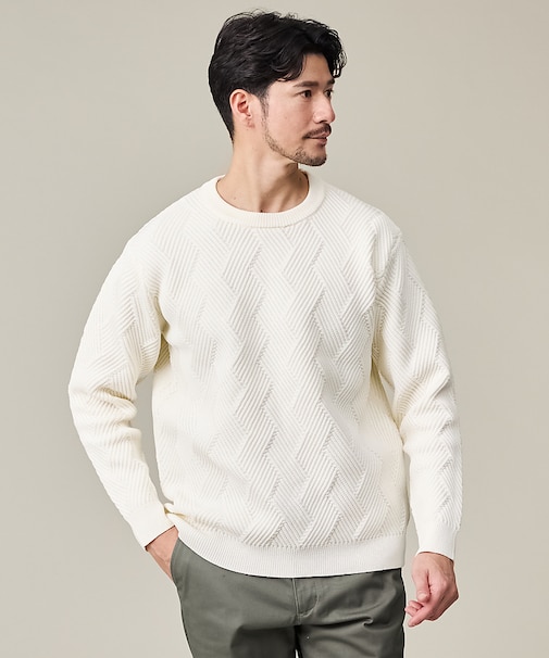 【ジオメトリック柄 / 軽量】プルオーバーニット