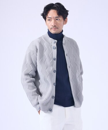【ジオメトリック柄 / 軽量 / キックバック】スタンド カーディガン