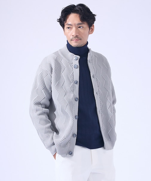 【ジオメトリック柄 / 軽量 / キックバック】スタンド カーディガン