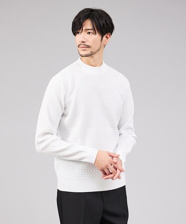 【軽量 / ハイストレッチ】ブロックチェック ジャガード ニット