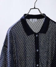 【透かし編み】バイアス メッシュニットポロ  / ニットシャツ