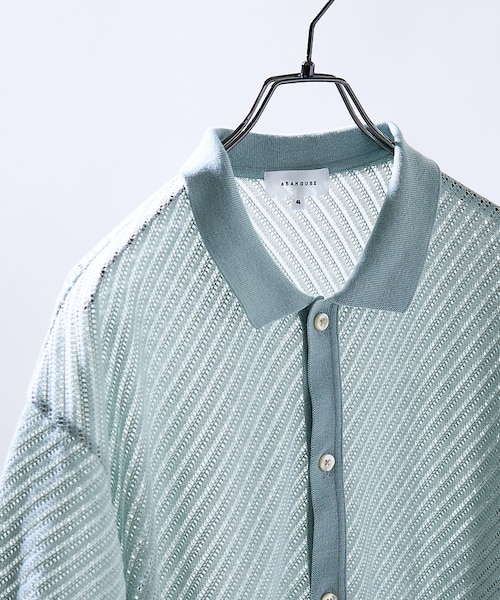 透かし編み】バイアス メッシュニットポロ / ニットシャツ｜アバハウス