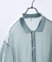 【透かし編み】バイアス メッシュニットポロ  / ニットシャツ