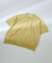 【透かし編み】バイアス メッシュニットポロ  / ニットシャツ
