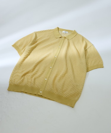 【透かし編み】バイアス メッシュニットポロ  / ニットシャツ