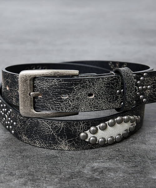 ウエスタン スタッズ レザー ベルト】35mm black Studded b
