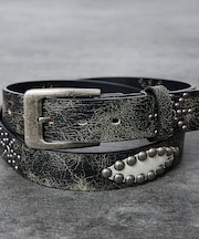 【ウエスタン スタッズ レザー ベルト】35mm black Studded b