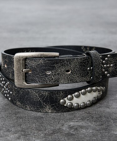 【ウエスタン スタッズ レザー ベルト】35mm black Studded b
