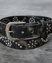 【ウエスタン スタッズ レザー ベルト】35mm black Studded b