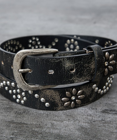 【ウエスタン スタッズ レザー ベルト】35mm black Studded b