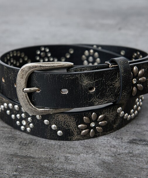 【ウエスタン スタッズ レザー ベルト】35mm black Studded b