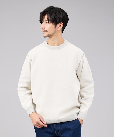 ダブルフェイス モールカノコ プルオーバー ライン切替えニット