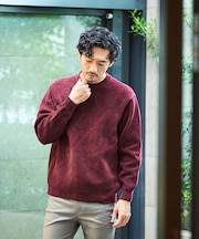 ダブルフェイス モールカノコ プルオーバー ライン切替えニット