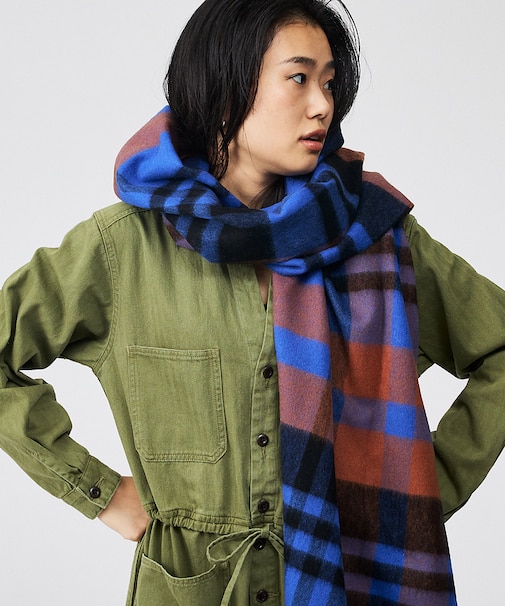 【TWEEDMILL/ツイードミル】大判チェック柄ストール/ユニセックス/Lar