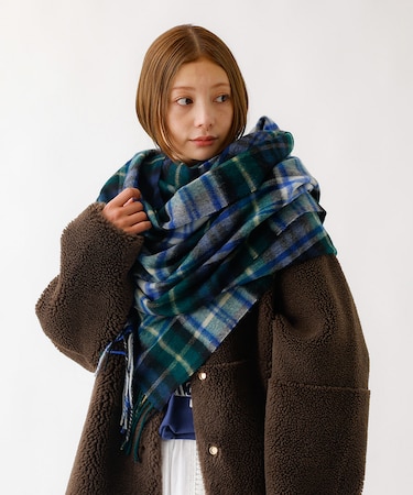 【TWEEDMILL/ツイードミル】大判チェック柄ストール/ユニセックス