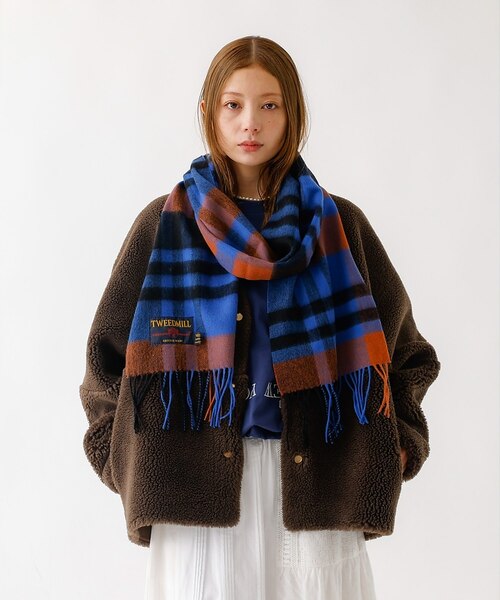 TWEEDMILL ツイードミル 大判 ストール ライトグレー チェック柄 TWEED