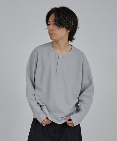 【AH ABAHOUSE】モダン カノコ スナップ ヘンリーネック ロングスリー