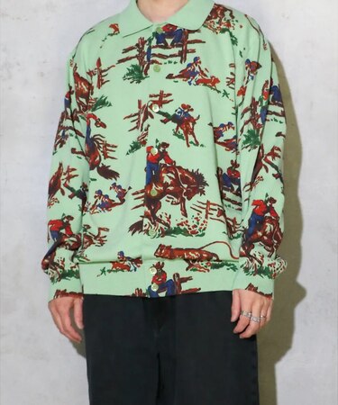 【TOWNCRAFT 】PRINTED POLO CARDIGAN/ポロカーディ