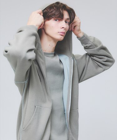 【リバーシブルカラー】14Gコットン ニット ZIPパーカー