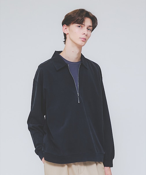 【ウォッシュ加工】ロング ハーフジップ プルオーバー / ロンT