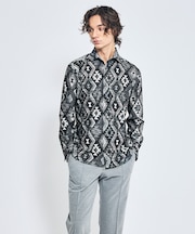 360°ストレッチ ゴブラン柄 ジャージーシャツ / 総柄シャツ