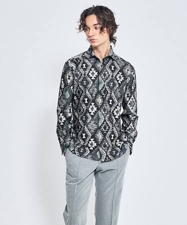 360°ストレッチ ゴブラン柄 ジャージーシャツ / 総柄シャツ