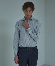 【ON/OFF兼用】360°ストレッチ ロンドンストライプ ワイドカラーシャツ