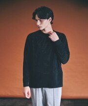 アイレットベロア　クルーネック長袖Tシャツ
