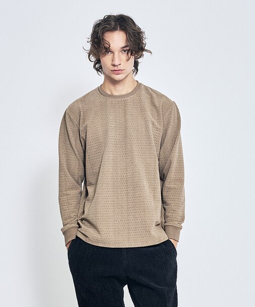 アイレットベロア　クルーネック長袖Tシャツ