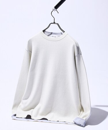 【リバーシブルカラー】14Gコットン ニットスウェット / クルーネックプルオー