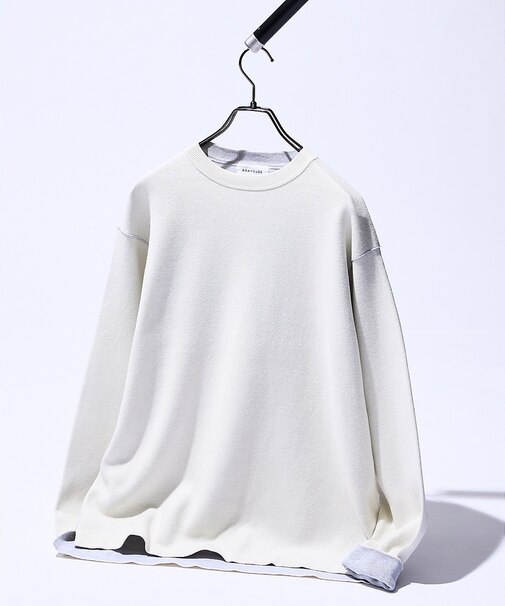 【リバーシブルカラー】14Gコットン ニットスウェット / クルーネックプルオー