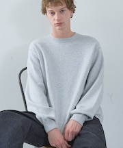 【リバーシブルカラー】14Gコットン ニットスウェット / クルーネックプルオー