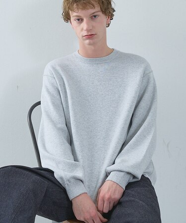 【リバーシブルカラー】14Gコットン ニットスウェット / クルーネックプルオー