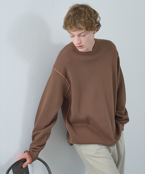 リバーシブルカラー】14Gコットン ニットスウェット / クルーネック