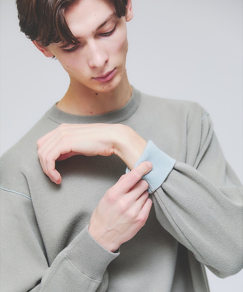 リバーシブルカラー】14Gコットン ニットスウェット / クルー