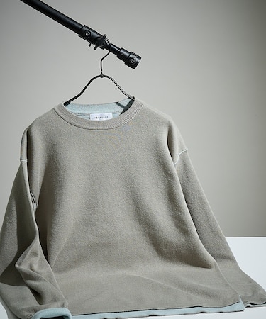 【リバーシブルカラー】14Gコットン ニットスウェット / クルーネックプルオー