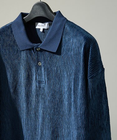 ベロアプリーツ ニットポロシャツ / オーバーサイズ