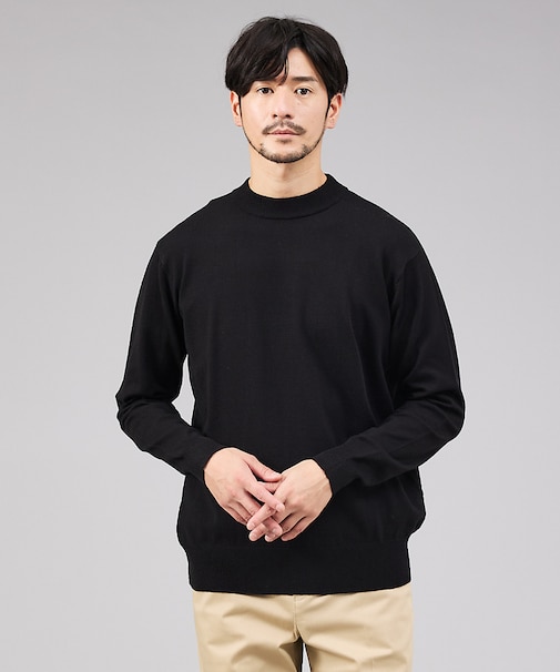 【カシミヤタッチ】ハイゲージ モックネック ニット