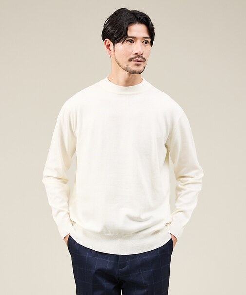 【カシミヤタッチ】ハイゲージ モックネック ニット